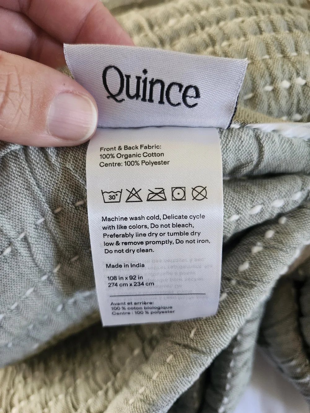 NWOT Quince Organic Cotton Channel Stitch King Coverlet Set - Sage Green